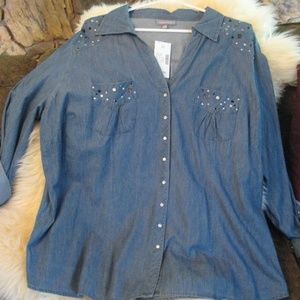 Essentials 2X Denim Snap Embellished Shirt